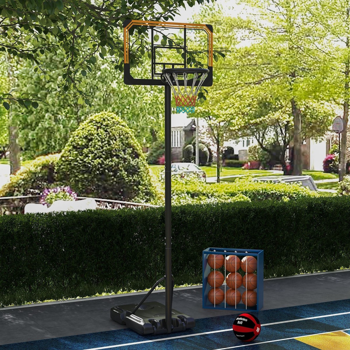 Outdoor Basketball Hoop, Adjustable Height, Wheels, Steel, Black