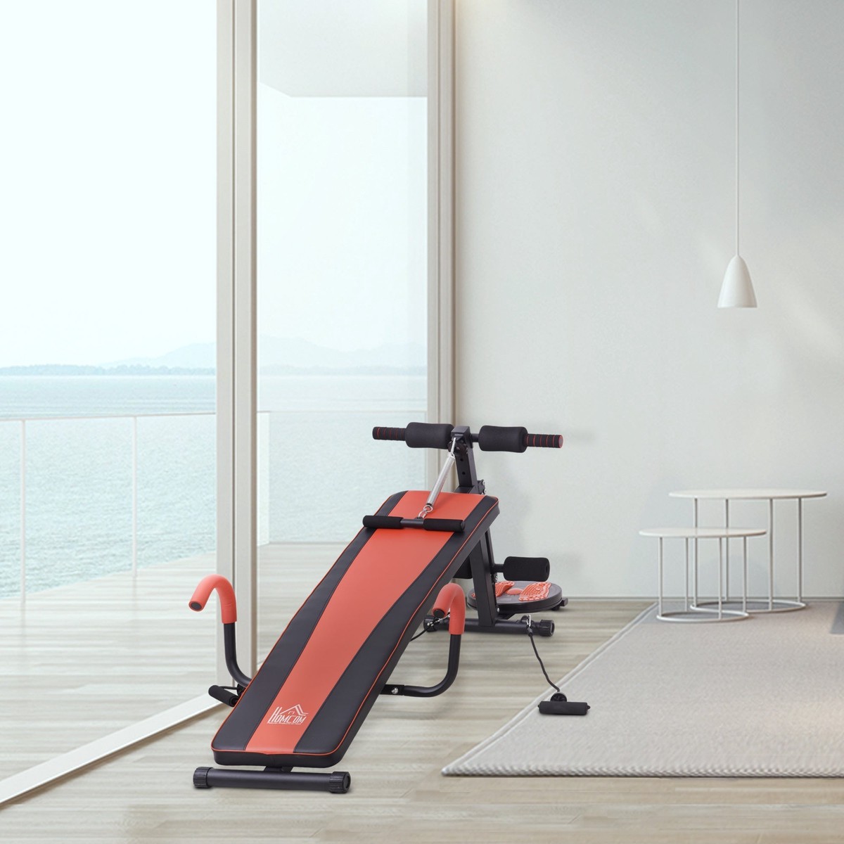 Sit Up Bench Adjustable Abdominal Trainer Padded Red Black