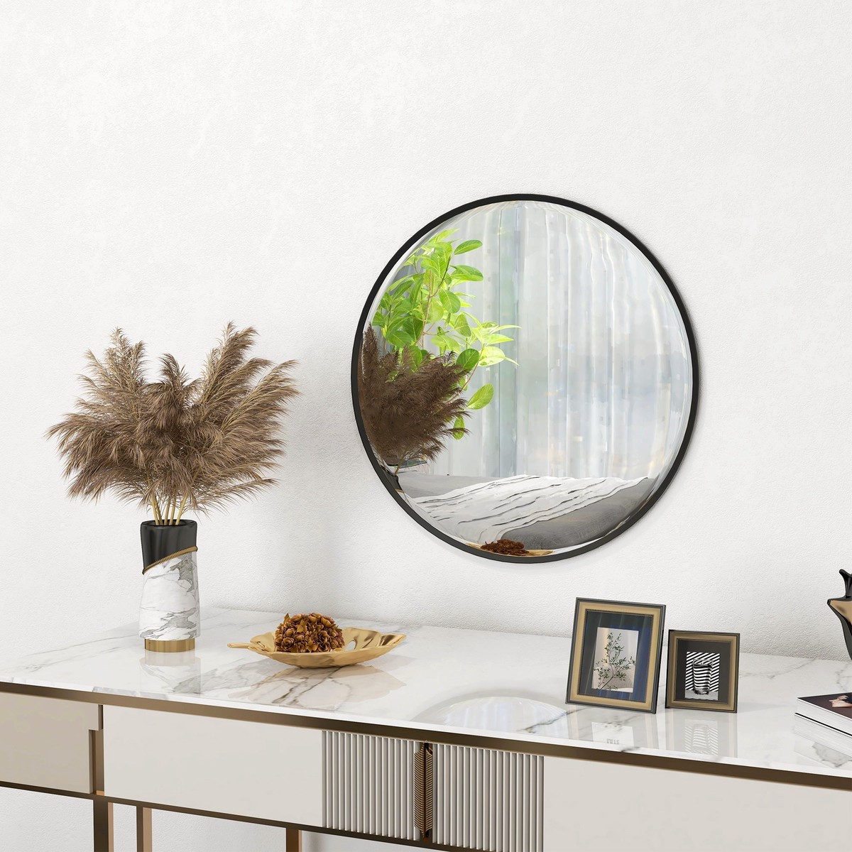 Wall Mirror, Round Bathroom 60x60cm, Black Aluminum