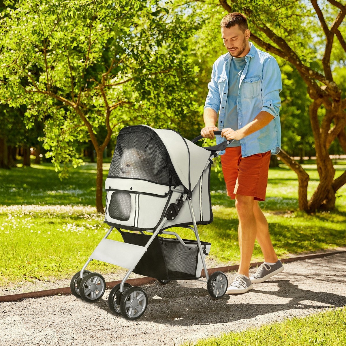 Dog Cart Buggy Lightweight Foldable Travel, Silver